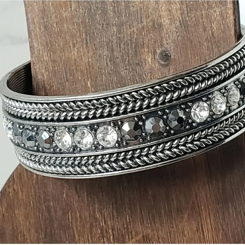 STAINLESS STEEL Crystal Embellished Metal Cuff Bracelet